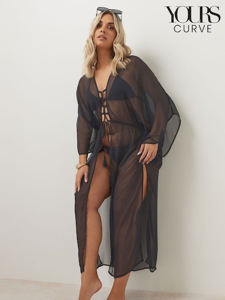 Yours Curve Black Chiffon Maxi Kimono (F58228) | £27