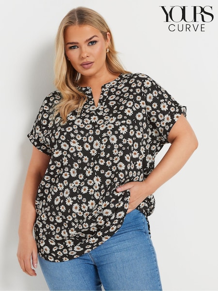 Yours Curve Black Notch Neck Texture T-Shirt (F58235) | £27