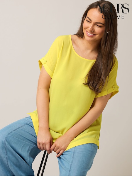 Yours Curve Yellow Turn Back Button Detail Blouse (F58248) | £32