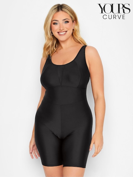 Yours Curve Black Tummy Control Unitard Swimsuit (F58253) | £38