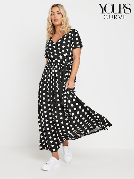 Yours Curve Black Dot Maxi Wrap Dress (F58254) | £37