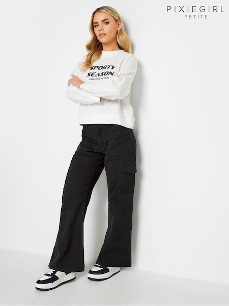 PixieGirl Petite Black Twill Loose Utility 100% Cotton Trousers (F58258) | £39