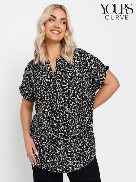 Yours Curve Grey Notch Neck Texture T-Shirt (F58280) | £27