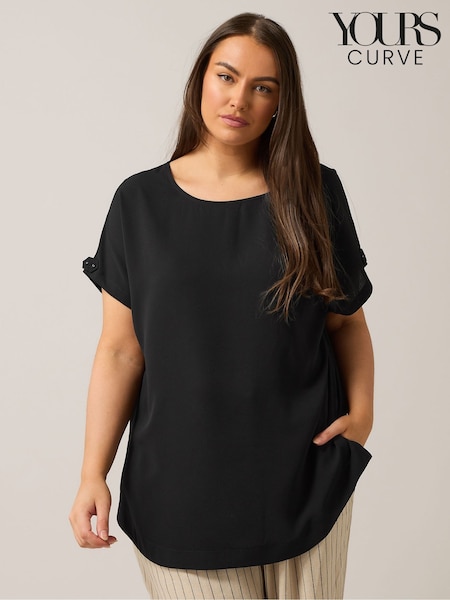 Yours Curve Black Turn Back Button Detail Blouse (F58294) | £32
