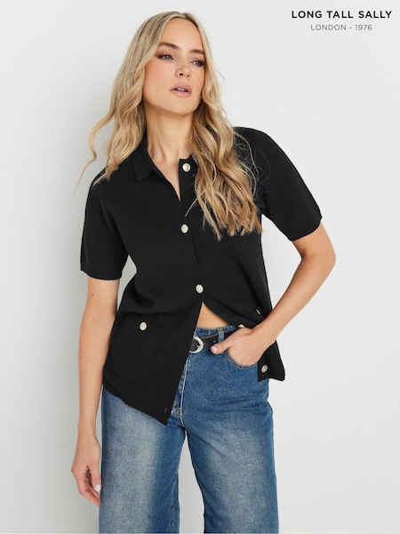 Long Tall Sally Black Short Sleeve Boxy Knitted Cardigan (F58313) | £36