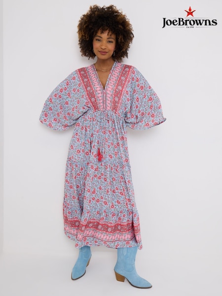 Joe Browns Blue Petite Floral Print Tiered Kimono Maxi Dress (F58362) | £60