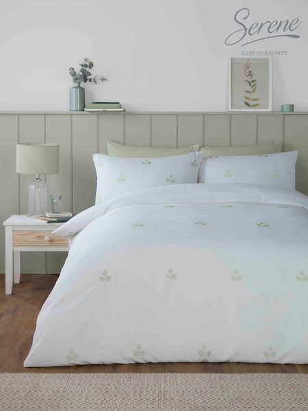 Serene Green Emily Embroidery Easy Care Duvet Cover Set (F58383) | £24 - £45
