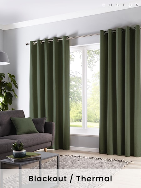 Fusion Bottle Green Cannes Blackout and Thermal Pair of Eyelet Curtains (F58388) | £35 - £95