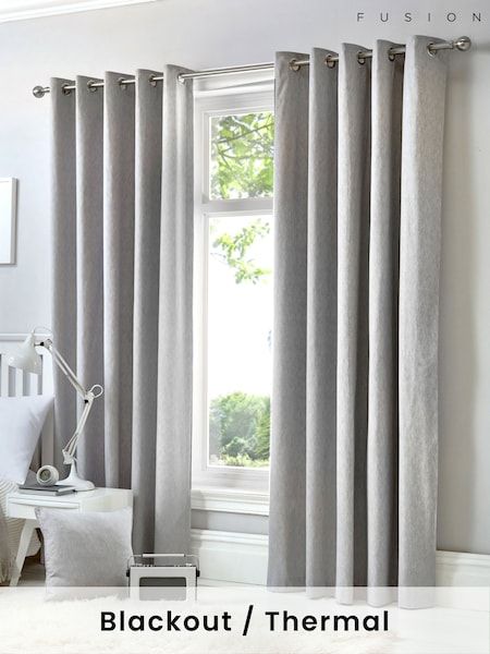 Fusion Silver Cannes Blackout and Thermal Pair of Eyelet Curtains (F58390) | £35 - £95