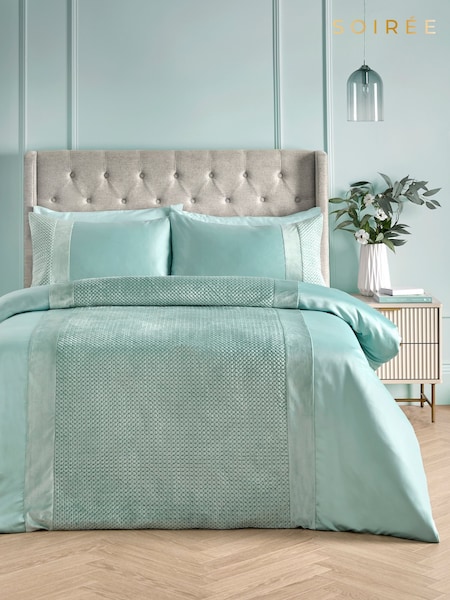 Soiree Duck Egg Iras Quilted Detailing Duvet Cover Set (F58401) | £50 - £70