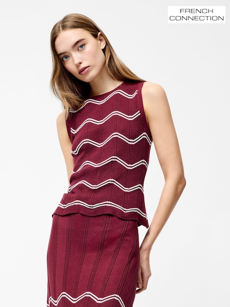 French Connection Red Trudy Crochet 100% Cotton Vest (F58534) | £55