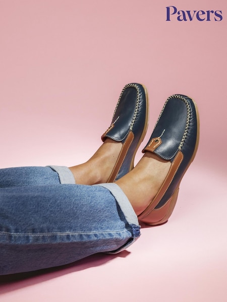 Pavers Navy-Tan Leather Moccasins (F58609) | £50