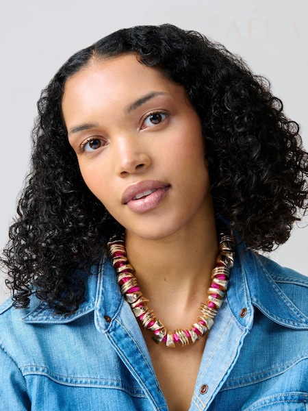 Aela Gold Tone/Pink Chunky Nugget Chipping Necklace (F58630) | £28