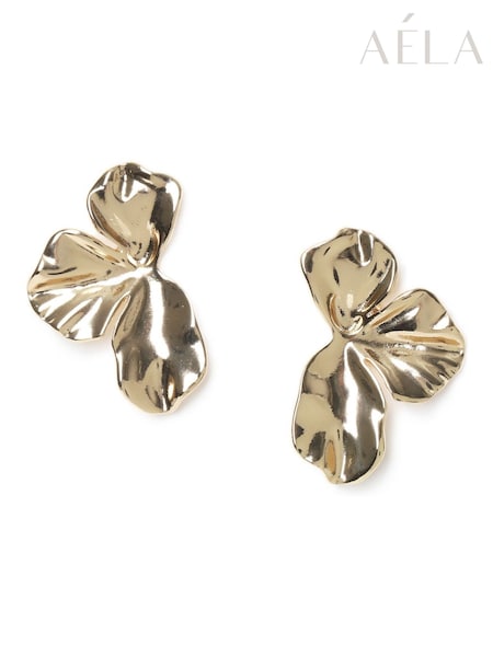 Aela Gold Tone Half Flower Earrings (F58634) | £12.50