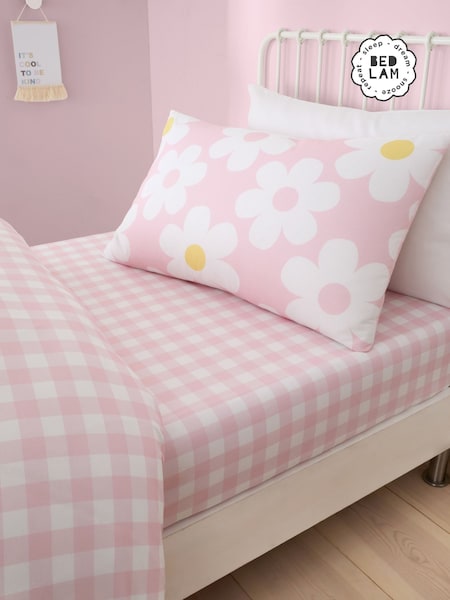Bedlam Pink Retro Daisy Easy Care 25cm Fitted Bed Sheet (F58681) | £10