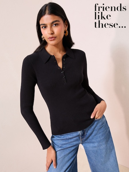 Friends Like These Black Henley Button Detail Knitted Top (F58740) | £29