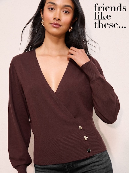 Friends Like These Burgundy Red Mixed Button Wrap Cardi Jumper (F58768) | £29