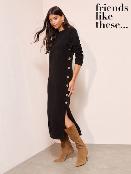Friends Like These Black Statement Button Knitted Maxi Dress (F58839) | £45