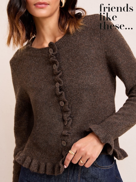 Friends Like These Brown Petite Ruffle Detail Cardigan (F58861) | £38