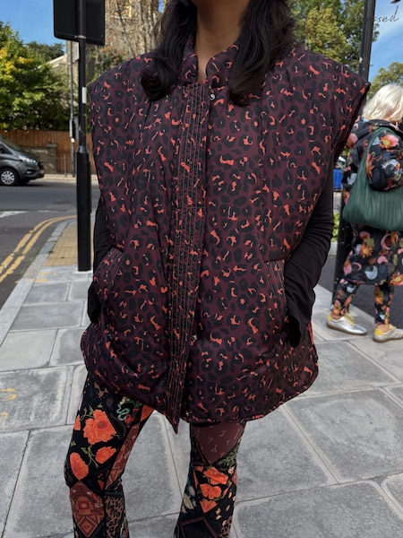 Never Fully Dressed Burgundy Leopard Padded Gilet (F58885) | £59