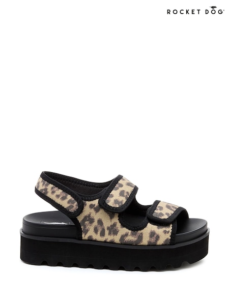 Rocket Dog Animal Print Balmy Dexter Leopard 100% Cotton Sandals (F58898) | £42