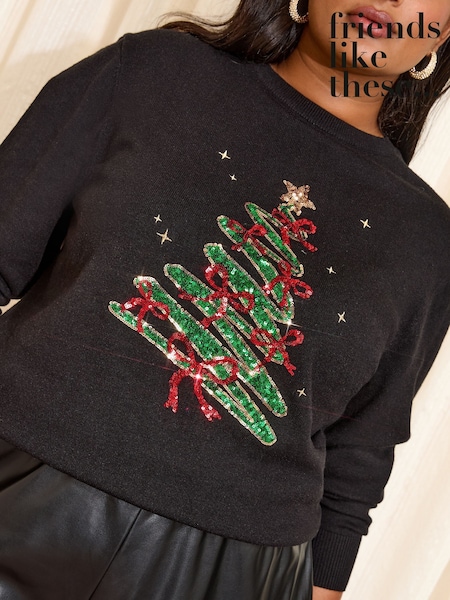 Friends Like These Black Tree Curve Christmas Jumper (F58921) | £29