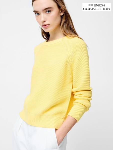 French Connection Yellow 100% Cotton Lily Mozart Long Sleeve Jumper (F58971) | £49