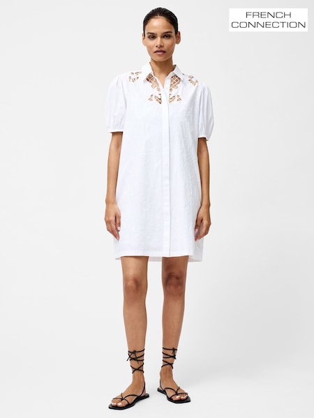 French Connection White Cambria Cotton Embroidered Shirt (F58977) | £110