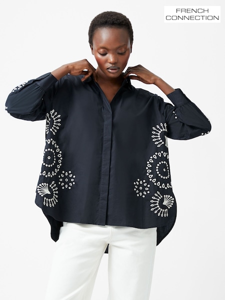 French Connection Black Cambria 100% Cotton Embroidered Top (F59005) | £75