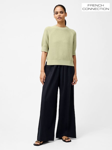 French Connection Green 100% Cotton Lily High Neck Short Sleeve Jumper (F59007) | £55
