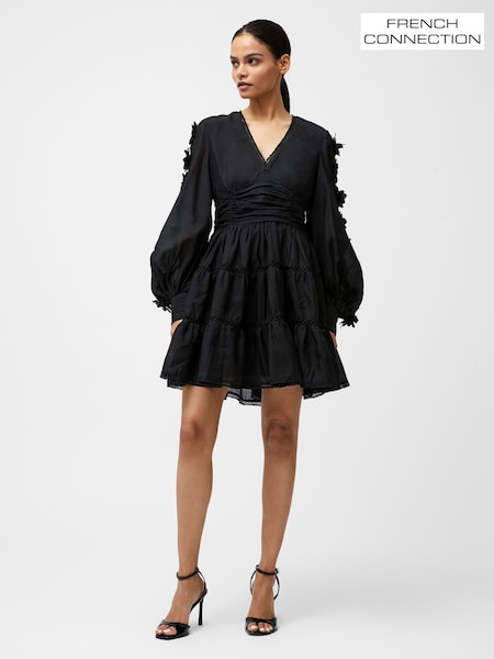 French Connection Black Aubrey 3D Lace Trim Mini Dress (F59019) | £155