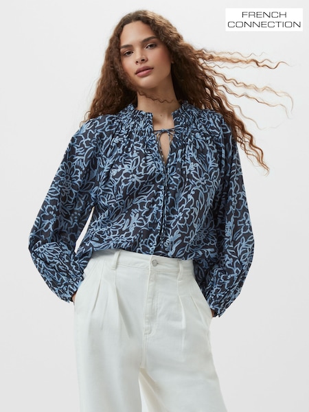 French Connection Blue 100% Cotton Anna Austin Cotton Top (F59021) | £69