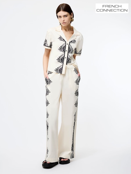 French Connection Cream 100% Cotton Nola Alexis Printed Trousers (F59023) | £69