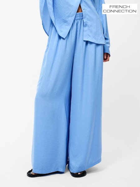 French Connection Blue Damasco Air Flow Poly Wide Trousers (F59045) | £69