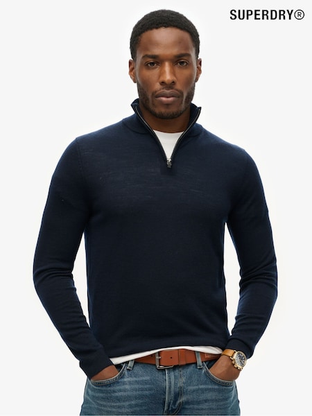 Superdry Blue Merino Half Zip Jumper (F59056) | £65