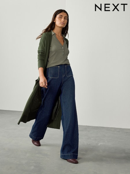 Rinse Blue High Rise Patch Pocket Comfort Stretch Wide Leg Jeans (F59069) | £42