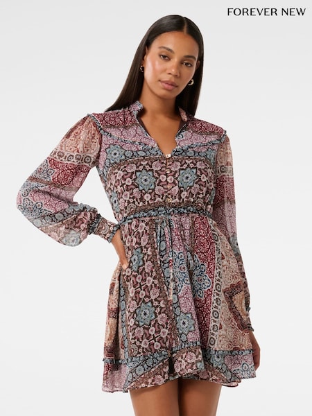 Forever New Brown Sonny Frill Trim Mini Dress (F59085) | £110