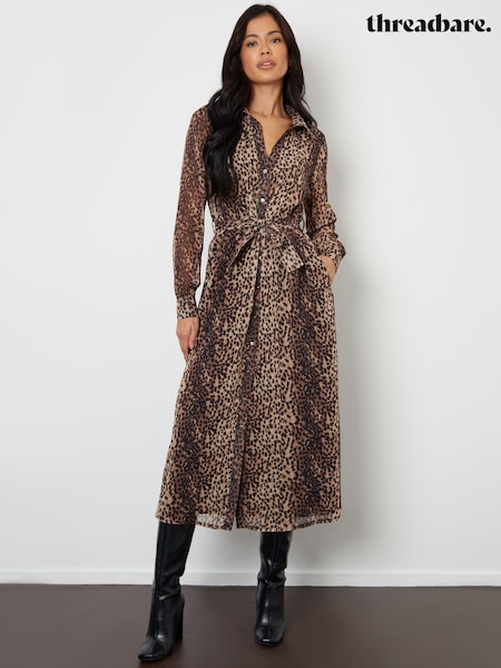 Threadbare Animal Print Chiffon Belted Maxi Shirt Dress (F59095) | £38