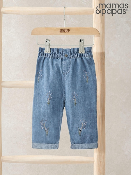 Mamas & Papas Blue Lavender Embroidered 100% Cotton Jeans (F59114) | £22