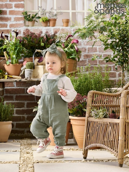 Mamas & Papas Green Dungaree and Bow 100% Cotton Headband Set (F59119) | £22