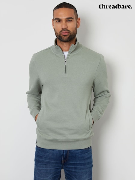Threadbare Sage Quarter Zip Neck Sweatshirt (F59154) | £22