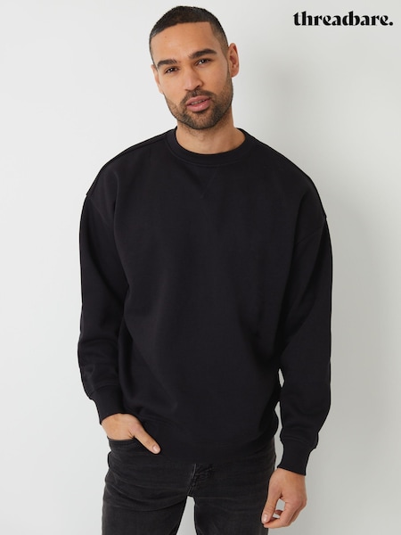 Threadbare Black Oversized Fit Crew Neck Sweatshirt (F59160) | £26