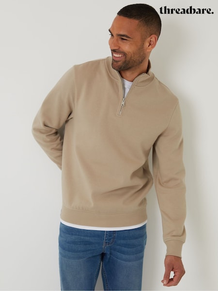 Threadbare Natural Mock T-Shirt Quarter Zip Sweatshirt (F59165) | £26