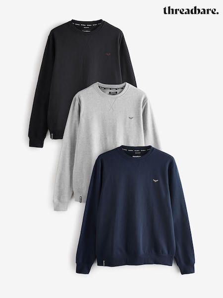 Threadbare Blue/Grey/Black Crew Neck Sweatshirts 3 Pack (F59172) | £55