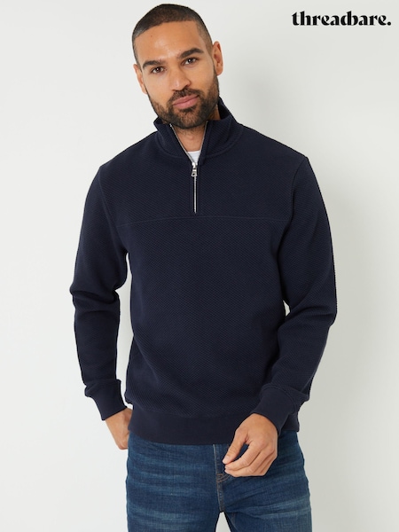 Threadbare Blue Textured Quarter Zip Sweatshirt (F59194) | £26