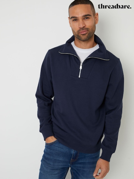 Threadbare Navy Quarter Zip Funnel Neck Sweatshirt (F59203) | £25