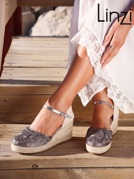 Linzi Silver Mystic Closed-Toe Wedges With Embroidery Detailing (F59260) | £35