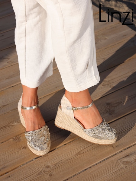 Linzi Gold Mystic Closed-Toe Wedges With Embroidery Detailing (F59265) | £35
