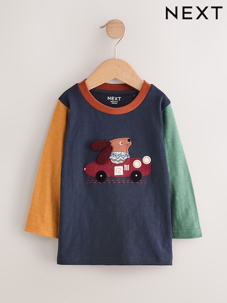 Navy Hotchpotch Dog Car Long Sleeve Appliqué T-Shirt (3mths-7yrs) (F59419) | £8.50 - £10.50