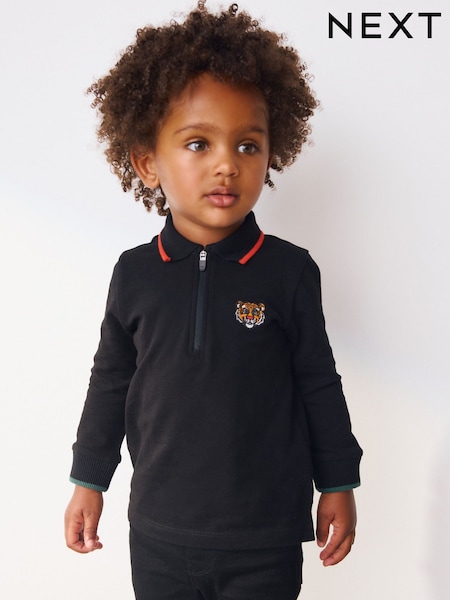 Black Tiger Long Sleeve Zip Polo Shirt (3mths-7yrs) (F59447) | £8 - £10